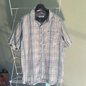 Tommy Bahama Hideaway Palms Blue Plaid Short Sleeve Button Shirt Size XL (A)